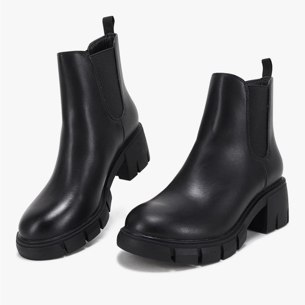 Juliet Holy Lug Sole Platform Ankle Booties Chelsea Slip On Chunky Combat Boots - Picture 2 of 11